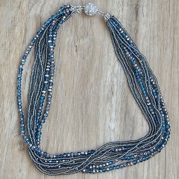 🩵Premier "Seaside" Teal & Gray Multistrand Beaded Magnetic Necklace - Picture 1 of 11